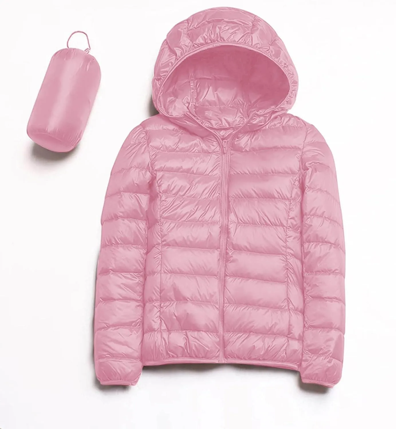 Packable Puffer Jacket for Women Lightweight Short Down Jackets Trendy Slim Fit Bubble Coat Winter Puffer Jackets with Hood