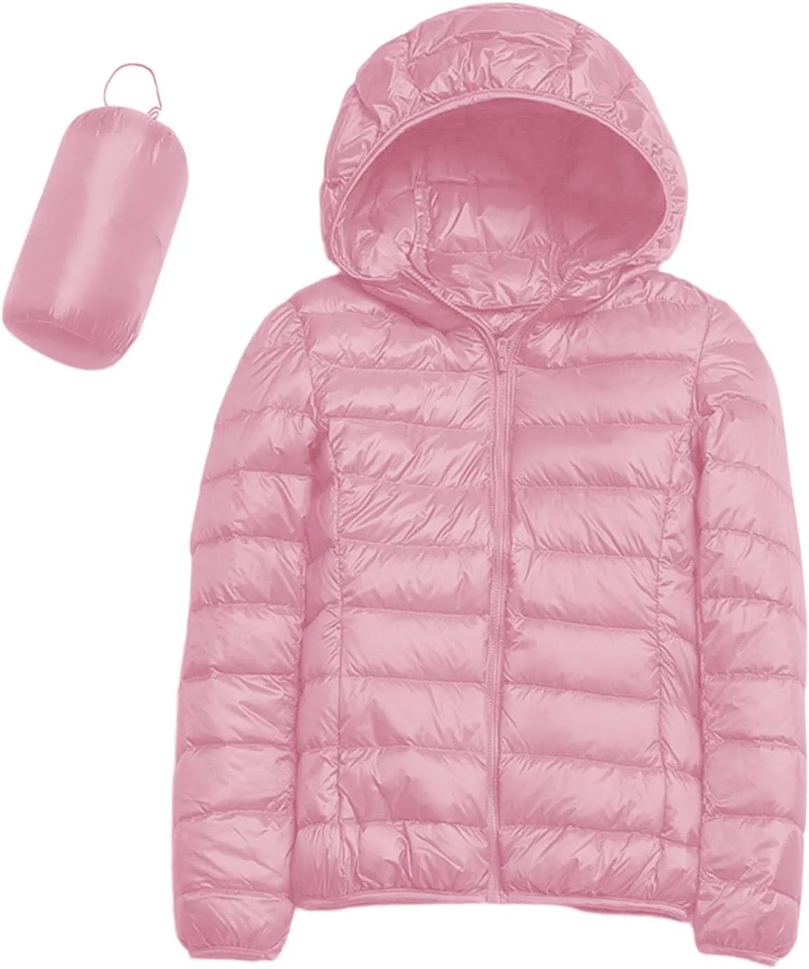 Packable Puffer Jacket for Women Lightweight Short Down Jackets Trendy Slim Fit Bubble Coat Winter Puffer Jackets with Hood