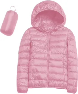 Packable Puffer Jacket for Women Lightweight Short Down Jackets Trendy Slim Fit Bubble Coat Winter Puffer Jackets with Hood