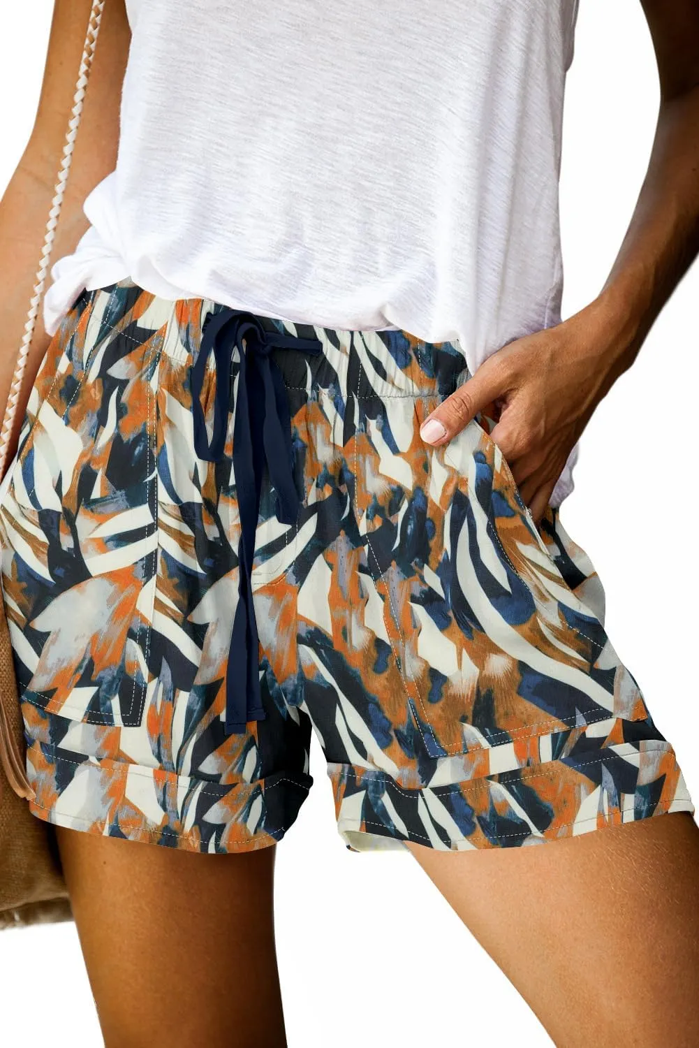 QUEEN PLUS Womens Casual Shorts Comfy Elastic Waist Drawstring Pocket Shorts Pants