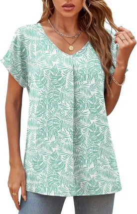 QUEZHU Summer Blouses for Women Elegant Casual V Neck Chiffon Blouses Tops Shirts