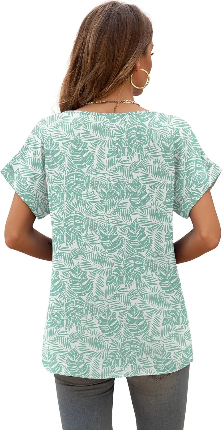 QUEZHU Summer Blouses for Women Elegant Casual V Neck Chiffon Blouses Tops Shirts