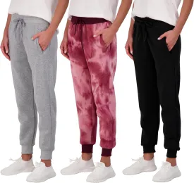 Real Essentials 3 Pack: Women's Ultra-Soft & Warm Fleece Joggers Sweatpants with Pocket (Available in Plus Size)