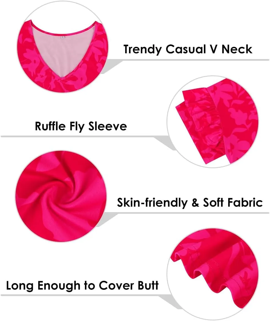 TIYOMI Plus Size Tops for Women Ruffle Shirts Button Short Sleeve Summer V Neck Tunics XL-5XL