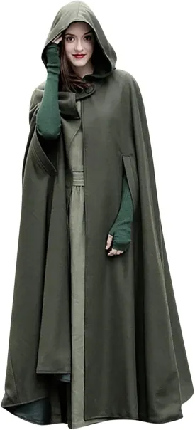 tuduoms Women Vinage Long Trench Coat, Gothic Hooded Cape Halloween Costumes Wool Blend Hooded Cape Poncho Maxi Cloak Coat