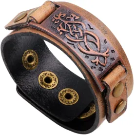 TURTLEDOVE Dara Celtic Knot Bracelet - Viking Bracelet with Vintage Totem - Metal Leather Bracelet Adjustable