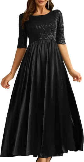 Wedding Guest Dresses Women's Cocktail Long Length Sequin Mid Sleeve Formal Gowns Elegant Party Dresses