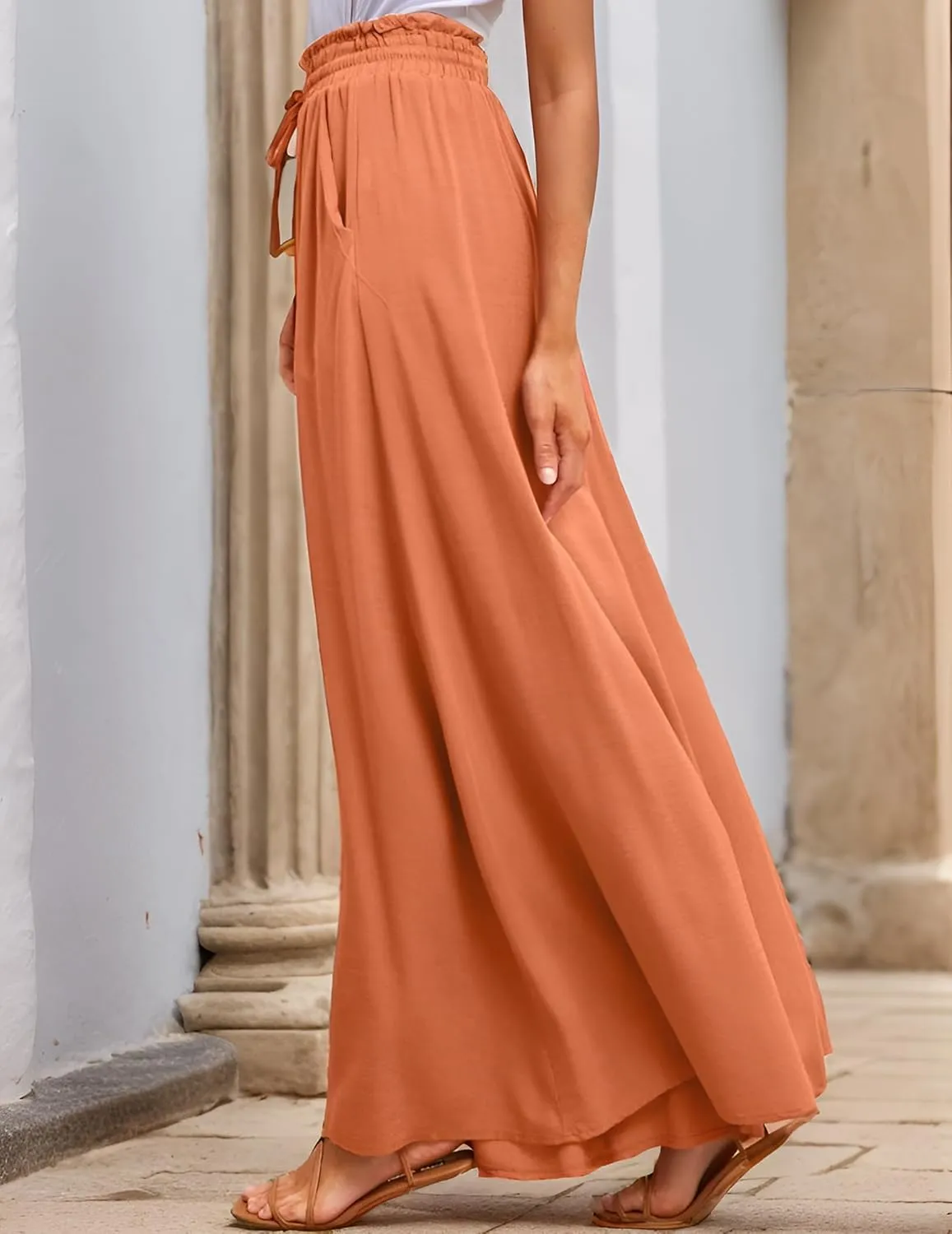 Wide Leg Pants for Women Summer Flowy Pants Elastic Waist with Pockets Palazzo Lounge Pants