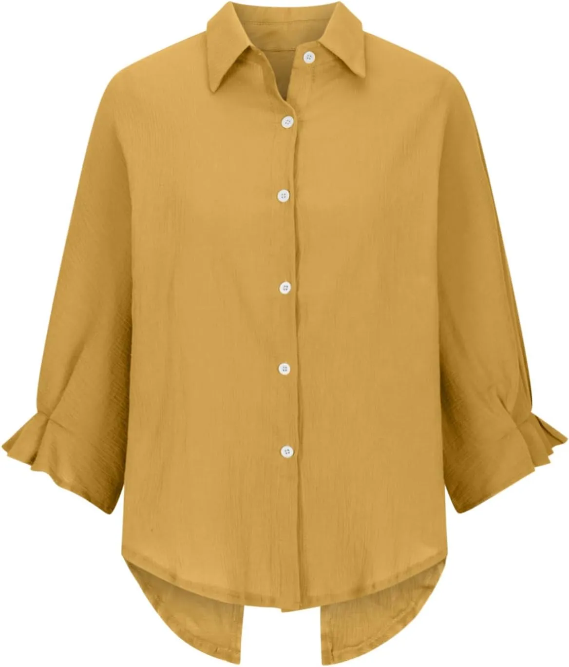 Women Button Down Shirts Cotton Linen Blouse Tops 3/4 Sleeve Gauze Collar Shirt Tunic Loose Fit Fashion Trendy Clothes