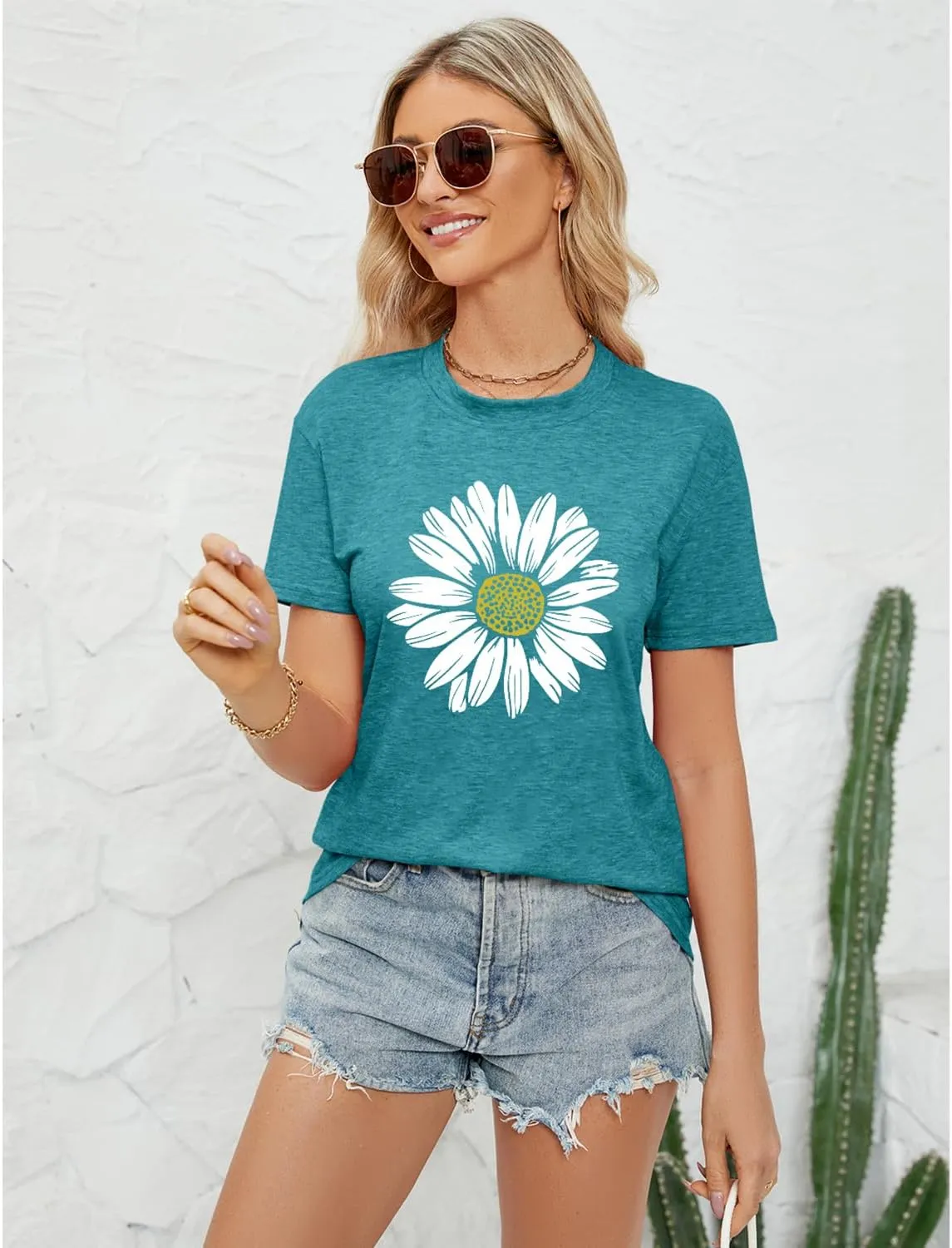 Women Trendy Tops Sunflower Graphic Loose Summer Tees T-Shirts Blouse