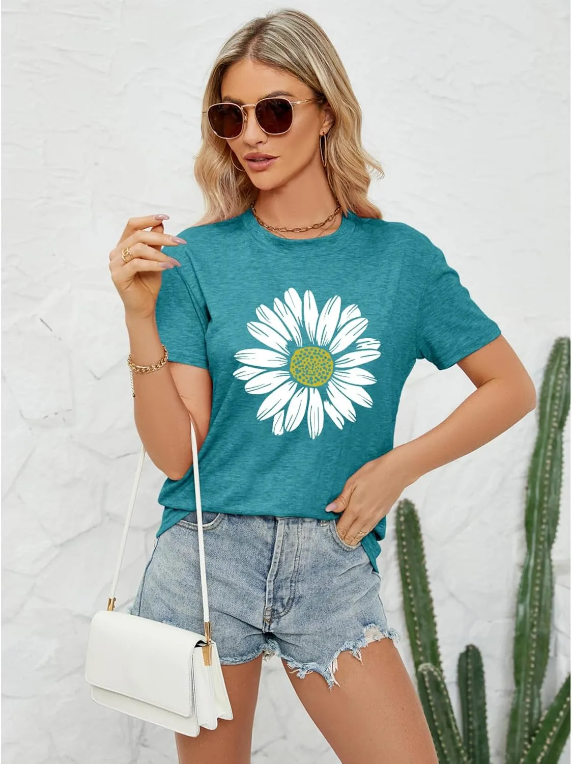 Women Trendy Tops Sunflower Graphic Loose Summer Tees T-Shirts Blouse