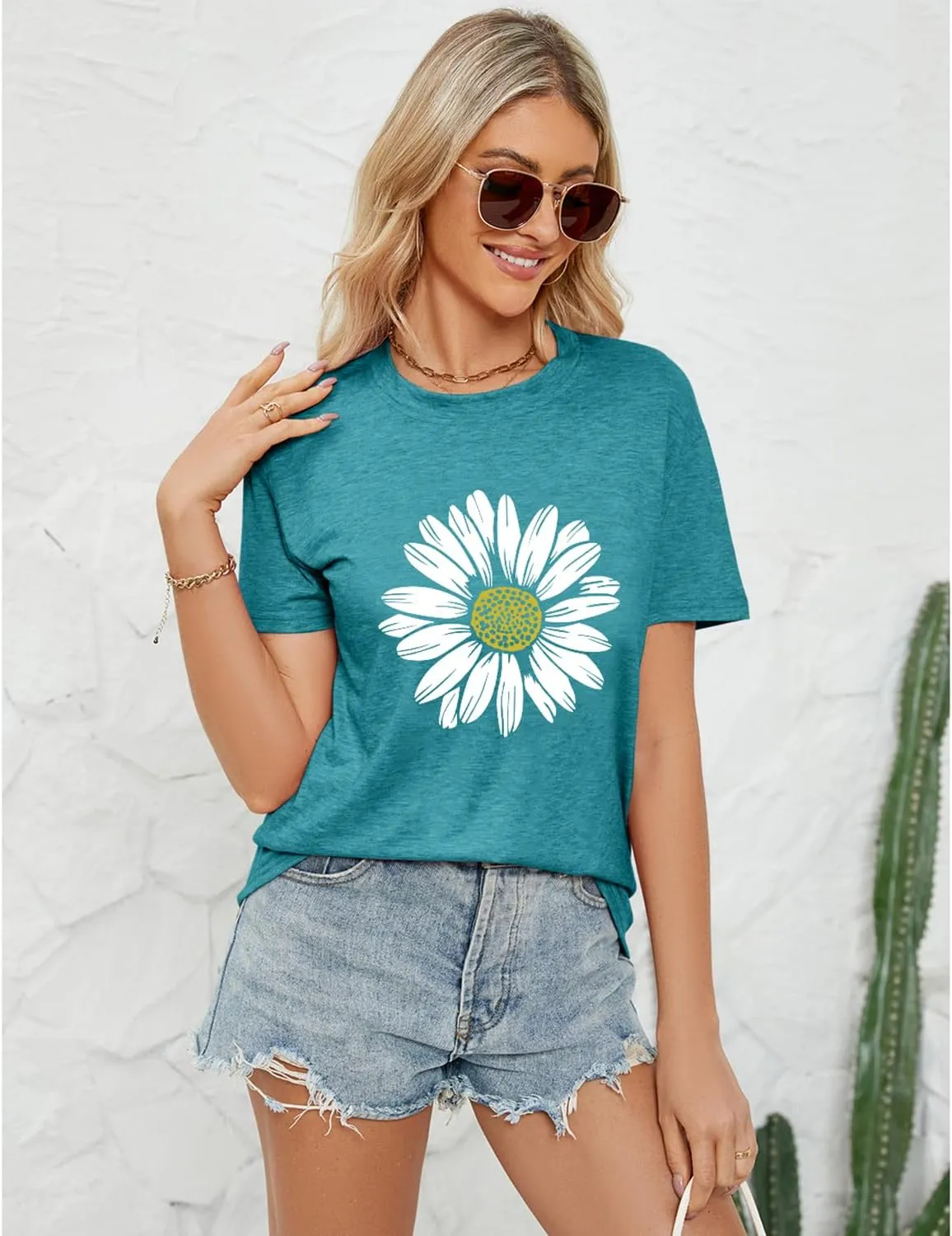 Women Trendy Tops Sunflower Graphic Loose Summer Tees T-Shirts Blouse