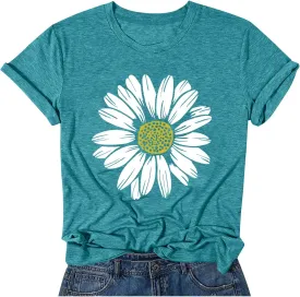 Women Trendy Tops Sunflower Graphic Loose Summer Tees T-Shirts Blouse