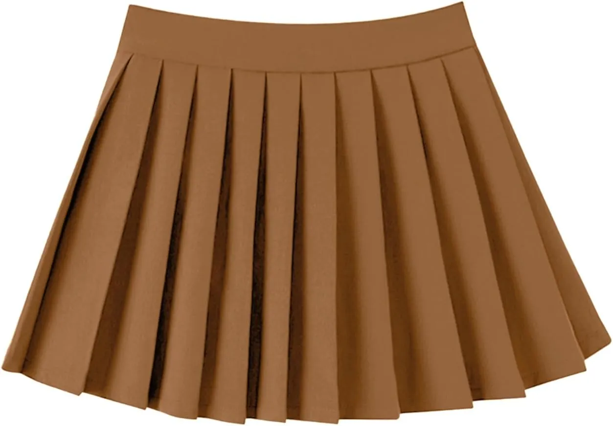 Women's High Waisted Pleated Tennis Skirt School A-Line Skater Mini Skirt with Built-in Shorts Lining