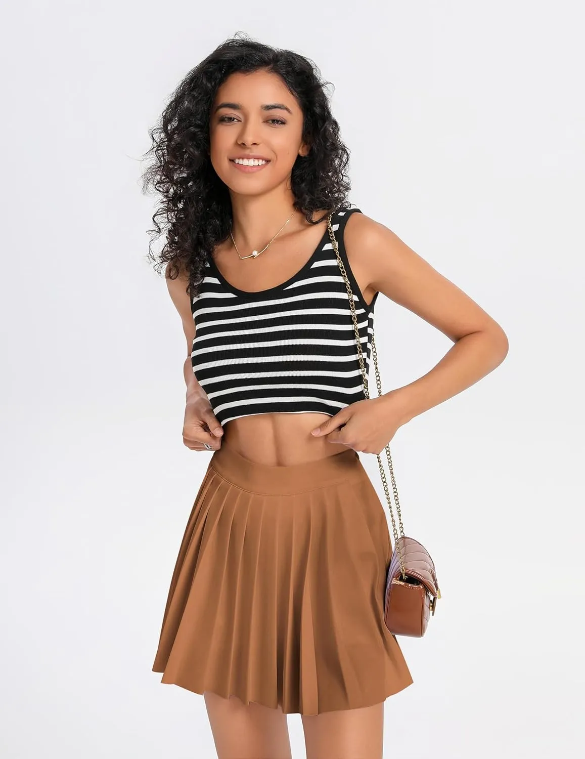 Women's High Waisted Pleated Tennis Skirt School A-Line Skater Mini Skirt with Built-in Shorts Lining