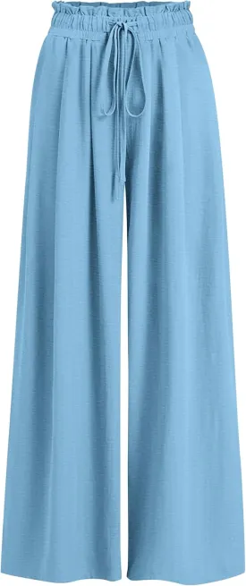 Womens Wide Leg Casual Pants with Pockets Loose Flowy High Waisted Lounge Trousers