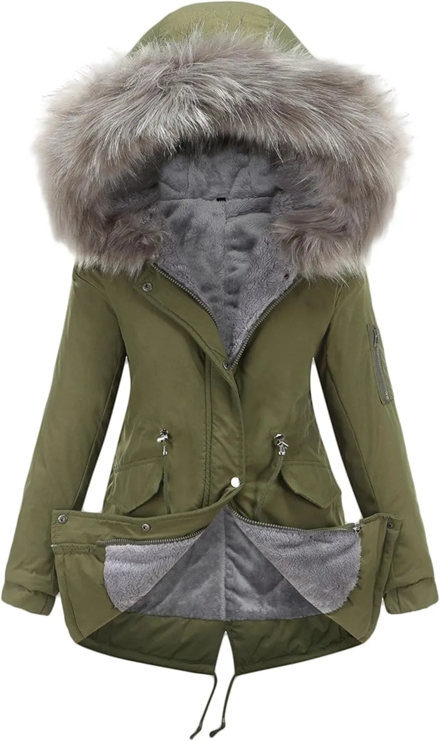 Women's Winter Coats Safari Parkas Fur Hooded Sherpa Lined Parka Coat Warm Thicken Anoraks Fleece Jacket