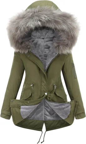 Women's Winter Coats Safari Parkas Fur Hooded Sherpa Lined Parka Coat Warm Thicken Anoraks Fleece Jacket