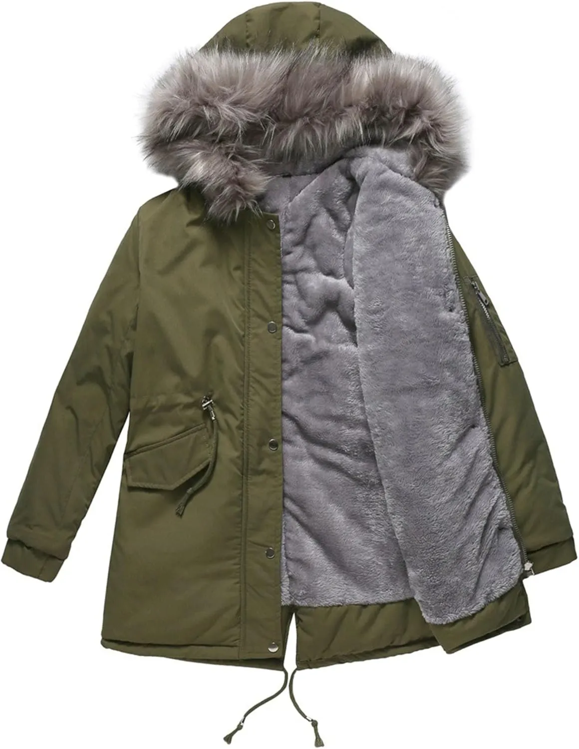 Women's Winter Coats Safari Parkas Fur Hooded Sherpa Lined Parka Coat Warm Thicken Anoraks Fleece Jacket