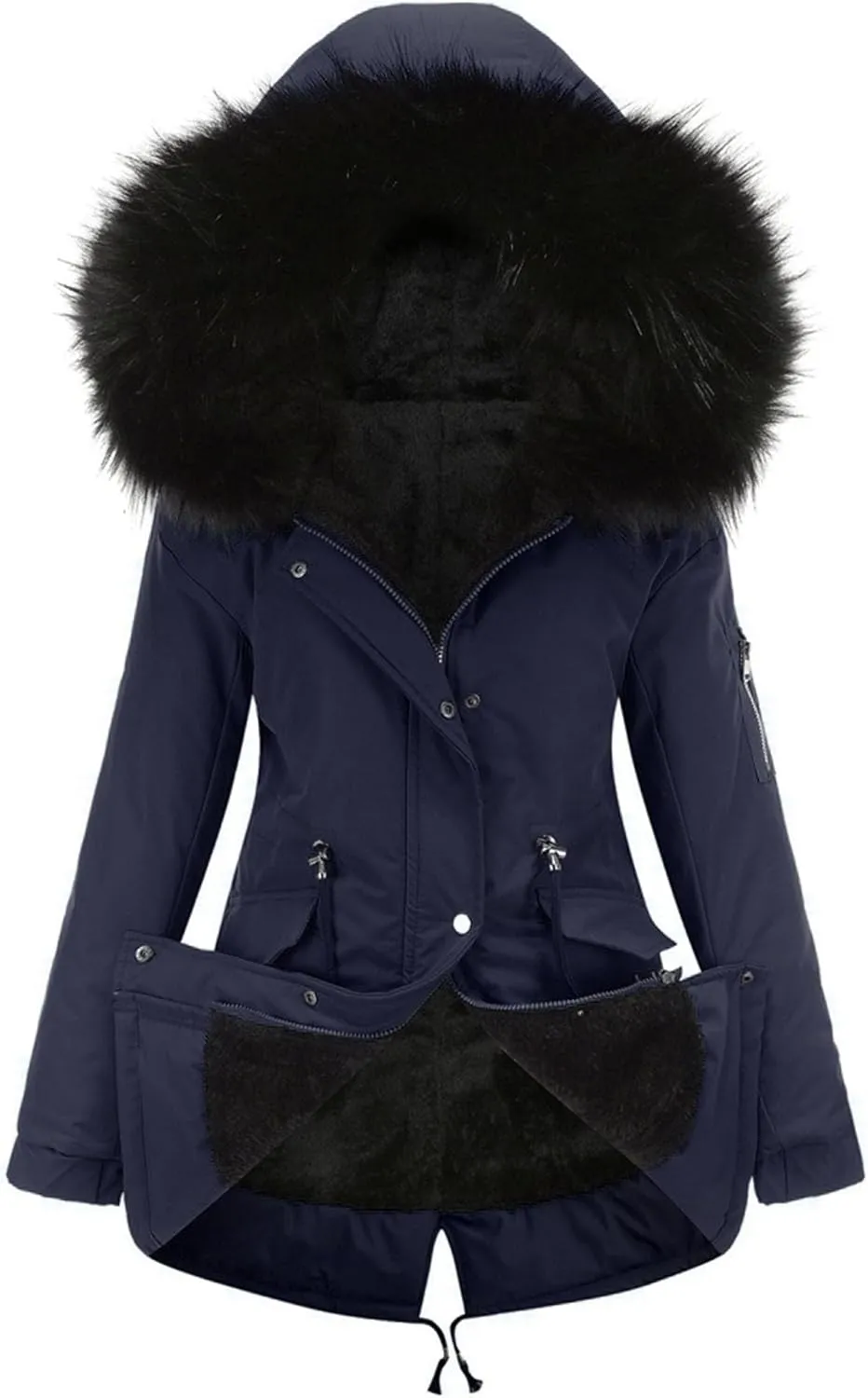 Women's Winter Coats Safari Parkas Fur Hooded Sherpa Lined Parka Coat Warm Thicken Anoraks Fleece Jacket
