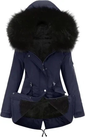 Women's Winter Coats Safari Parkas Fur Hooded Sherpa Lined Parka Coat Warm Thicken Anoraks Fleece Jacket