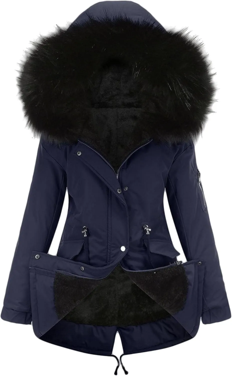 Women's Winter Coats Safari Parkas Fur Hooded Sherpa Lined Parka Coat Warm Thicken Anoraks Fleece Jacket