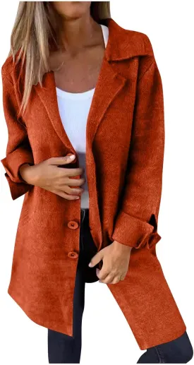 Womens Wool Coats Double Breasted Outwear Cardigan Lapel Jackets Winter Midi Pea Coat Trench Coat With Pockets