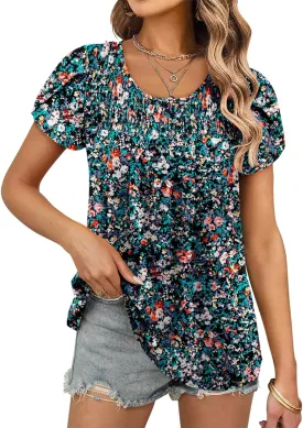 ZOLUCKY Womens Short Sleeve Shirts Floral Summer Tops Ladies Tunic Tops Loose Fit Tunics