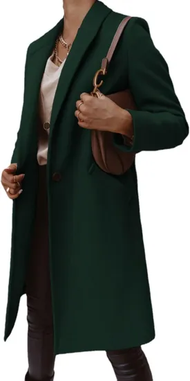 ZWRXW Women Winter Wool Blend Coat Single Breasted Casual Notched Lapel Collar Mid Long Peacoat Trench Jackets with Pocket